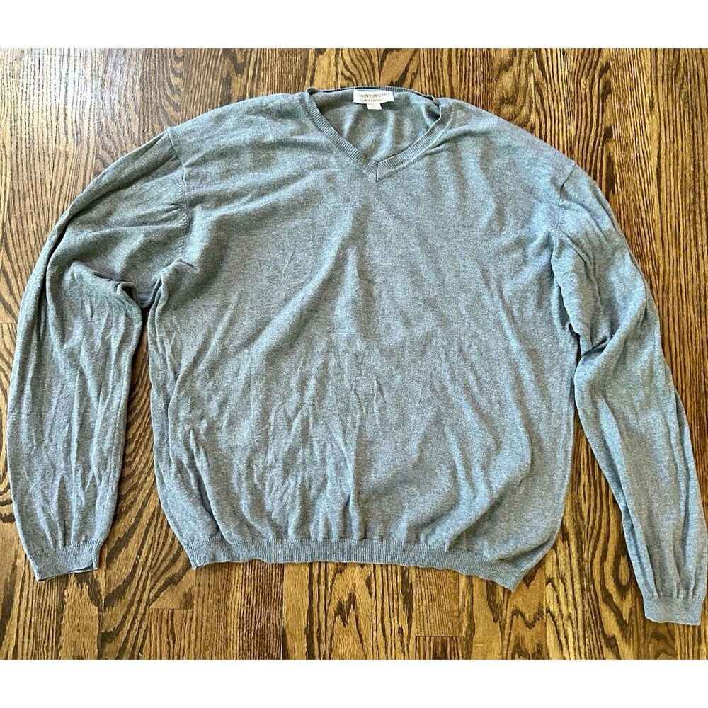 Pronto Uomo Mens Sweater XL Gray Cotton Cashmere Long Sleeve V Neck Pullover
